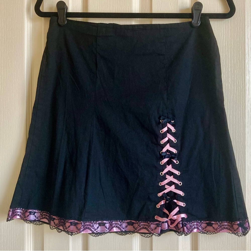 Morbid Threads black pink lace skirt